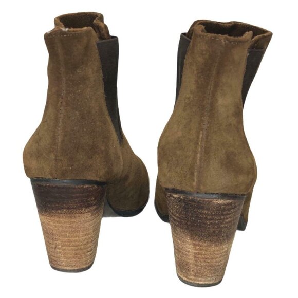 Vince Camuto Ankle Boots Womens 7.5 B Brown Leather Suede VP Hessa Chunky Heel P - Picture 9 of 12